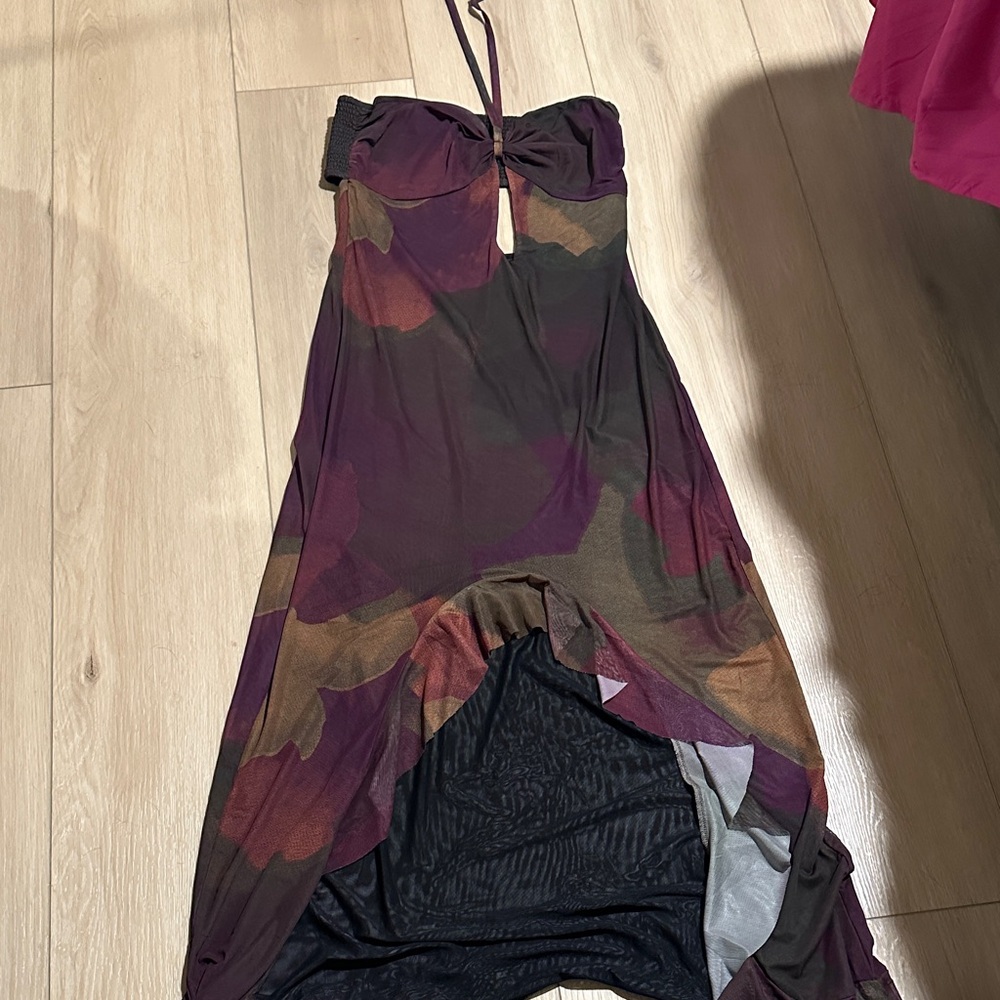 Chic High Low Dress in Purple and Brown